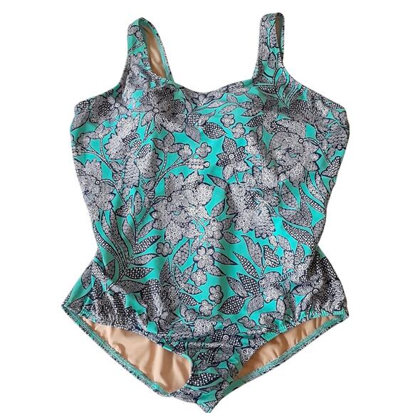 Lands End One Piece Swimsuit Tugless Tummy Control Lined Bathing Suit Womens 22 - Picture 1 of 9
